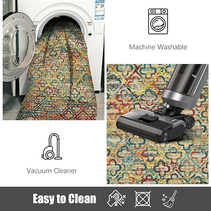 RUGSURE Washable Area Rugs, 5' x 7' - 1/6 Thick - Stain & Water Resistant Non-Slip - Perfect Resistant Rug for Living Room, Bedroom, Nursery, Pet & Child Friendly, Vibrant Colors Rugs, Multicolor