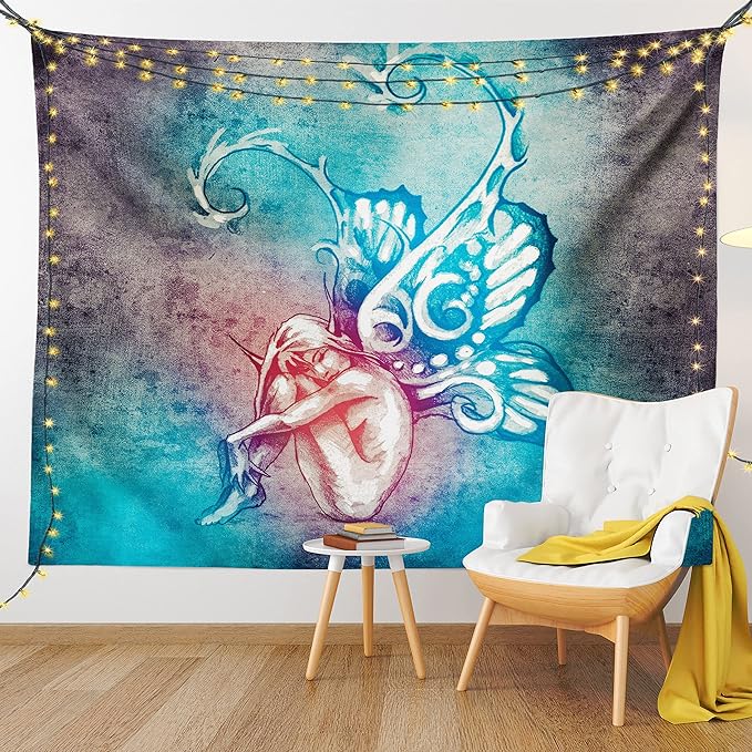 Ambesonne Butterfly Tapestry, with Butterfly Wings Renewal Female Rebirth Psyche Lightness of Being, Fabric Wall Hanging Decor for Bedroom Living Room Dorm, 30" X 45", Blue Purple