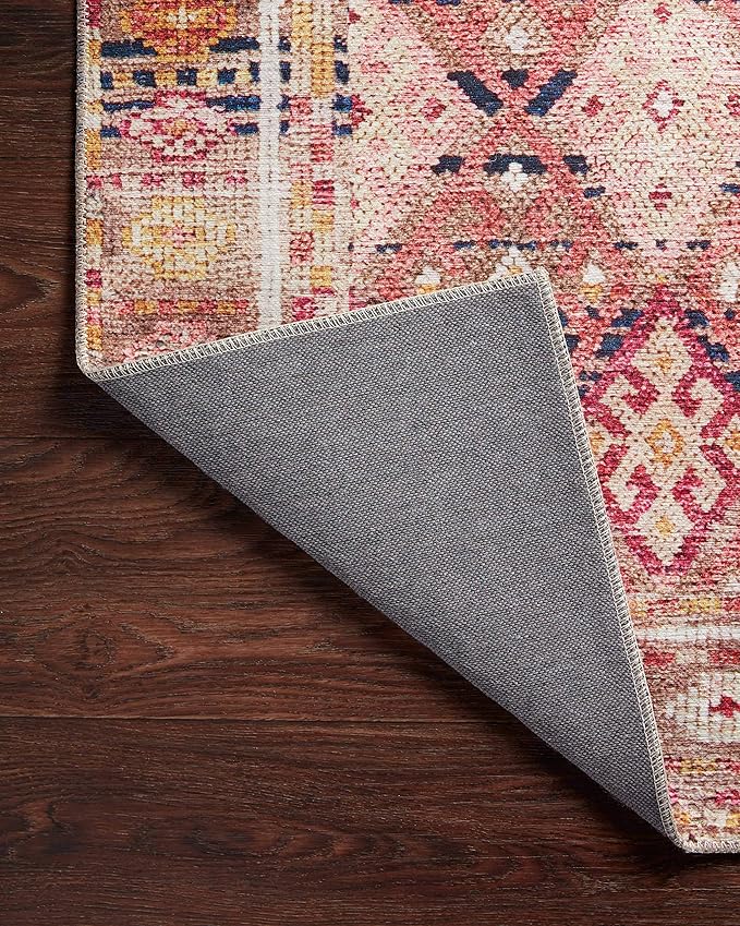 Loloi Layla Collection LAY-15 Magenta/Multi 5'-0" x 7'-6" .13" Thick Area Rug, Soft, Durable, Vintage Inspired, Distressed, Low Pile, Non-Shedding, Easy Clean, Printed, Living Room Rug