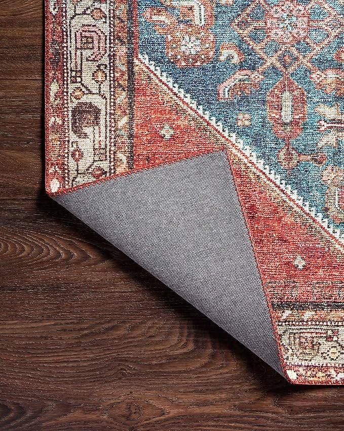 Loloi Layla Collection LAY-10 Marine/Clay 9'-0" x 12'-0" .13" Thick Area Rug, Soft, Durable, Vintage Inspired, Distressed, Low Pile, Non-Shedding, Easy Clean, Printed, Living Room Rug