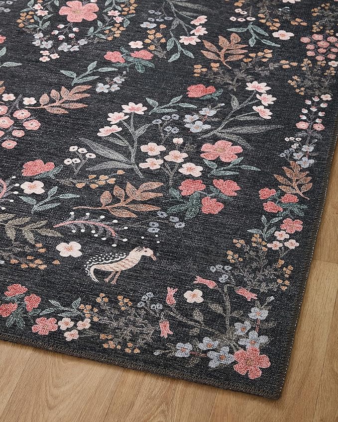 Loloi Rifle Paper Co. Maison Collection MAO-04 Tuileries Black 2'-6" x 7'-6", .19" Pile Height, Runner Rug