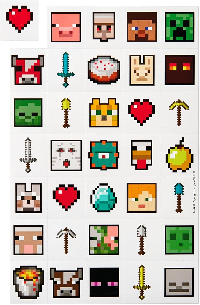 Hallmark Minecraft Valentines Day Cards and Mailbox for Kids School Classroom Exchange (1 Box, 32 Valentine Cards, 35 Stickers, 1 Teacher Card)