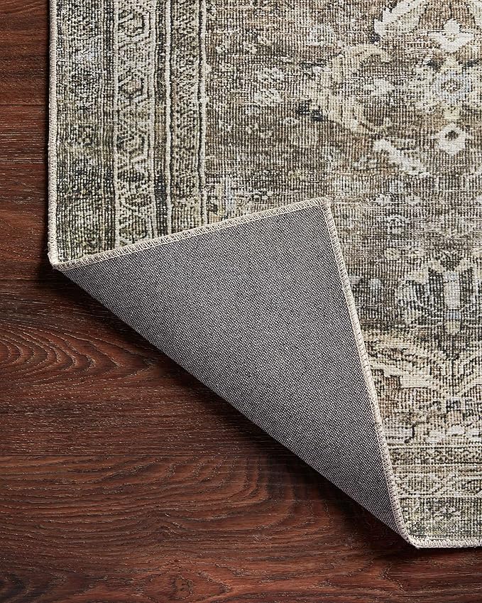 Loloi Layla Collection LAY-13 Antique/Moss 2'-6" x 9'-6" .13" Thick Runner Rug, Soft, Durable, Vintage Inspired, Distressed, Low Pile, Non-Shedding, Easy Clean, Printed, Living Room Rug