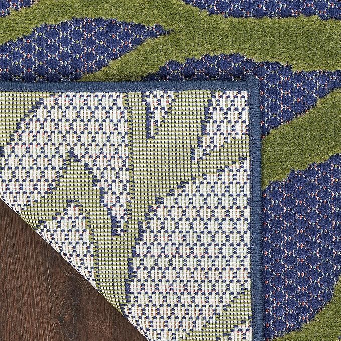 Nourison Home Aloha Indoor/Outdoor Modern Navy Multicolor 2' x 6' Area Rug, Easy Cleaning, Non Shedding, Bed Room, Living Room, Dining Room, Backyard, Deck, Patio (2x6)