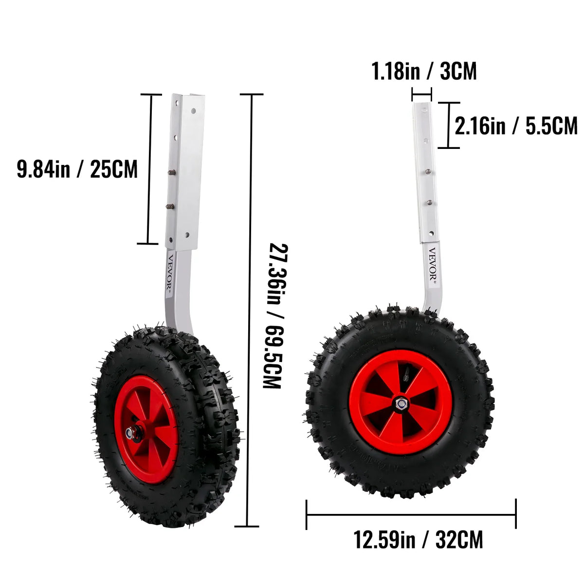 2Pcs Inflatable Boat Launching Wheel 227 KG Weight Load Capacity Aluminum Frame 31CM Diameter Rubber Tire Ship Moving Tool