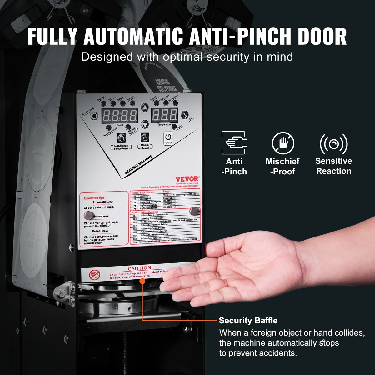 Fully Automatic Cup Sealing Machine, 500-650 Cups/H, Cup Sealer Machine for 180 mm Tall & 90/95 mm Cup,for Milk Tea Coffee