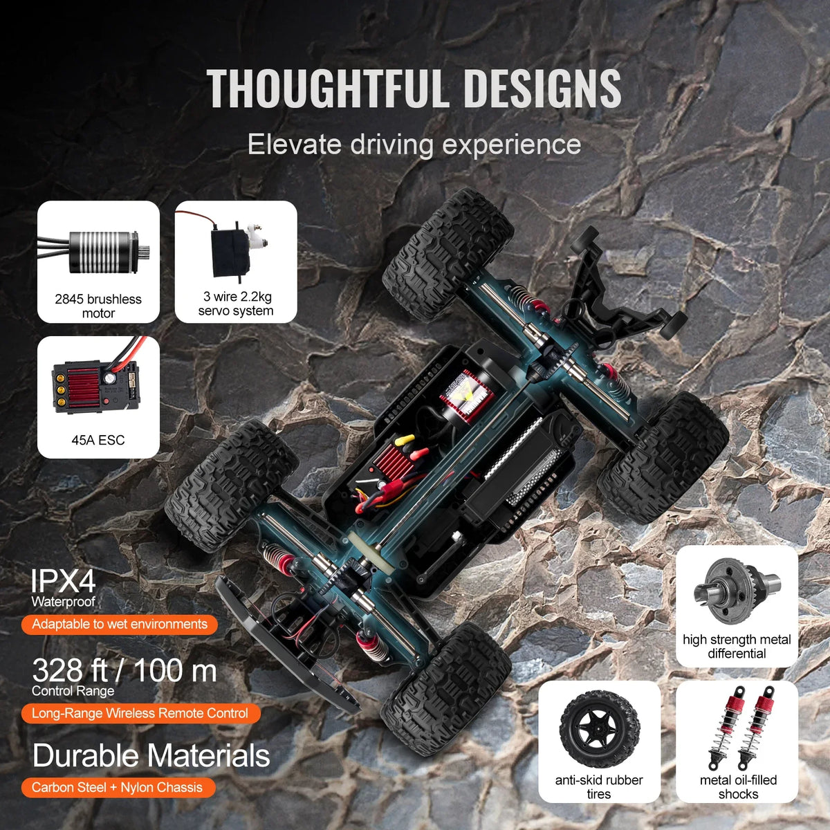 50 km/h 1:10 RC Car High Speed All Terrain 4WD Off-Road Truck with 45° Wheelie Hobby RC Racing Car Toys Gift for Kids