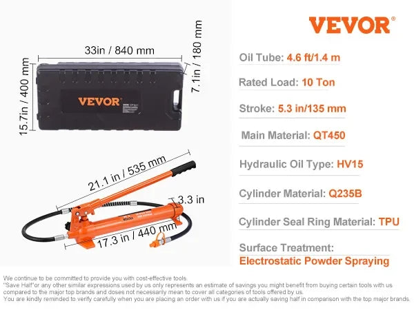 4/10/12/20 Ton Power Hydraulic Cylinder Jack Autobody Frame Repair Tool Kit Automotive Truck Lifting Jack Heavy Equipment