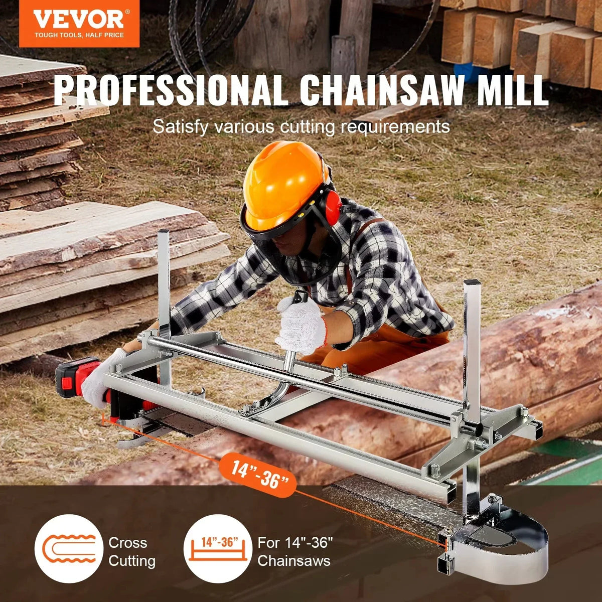 Portable Sawmill 14"-36" Guide Bar Galvanized Steel Chainsaw Planking Wood Lumber Cross Cutting Saw Mill for Woodworkers