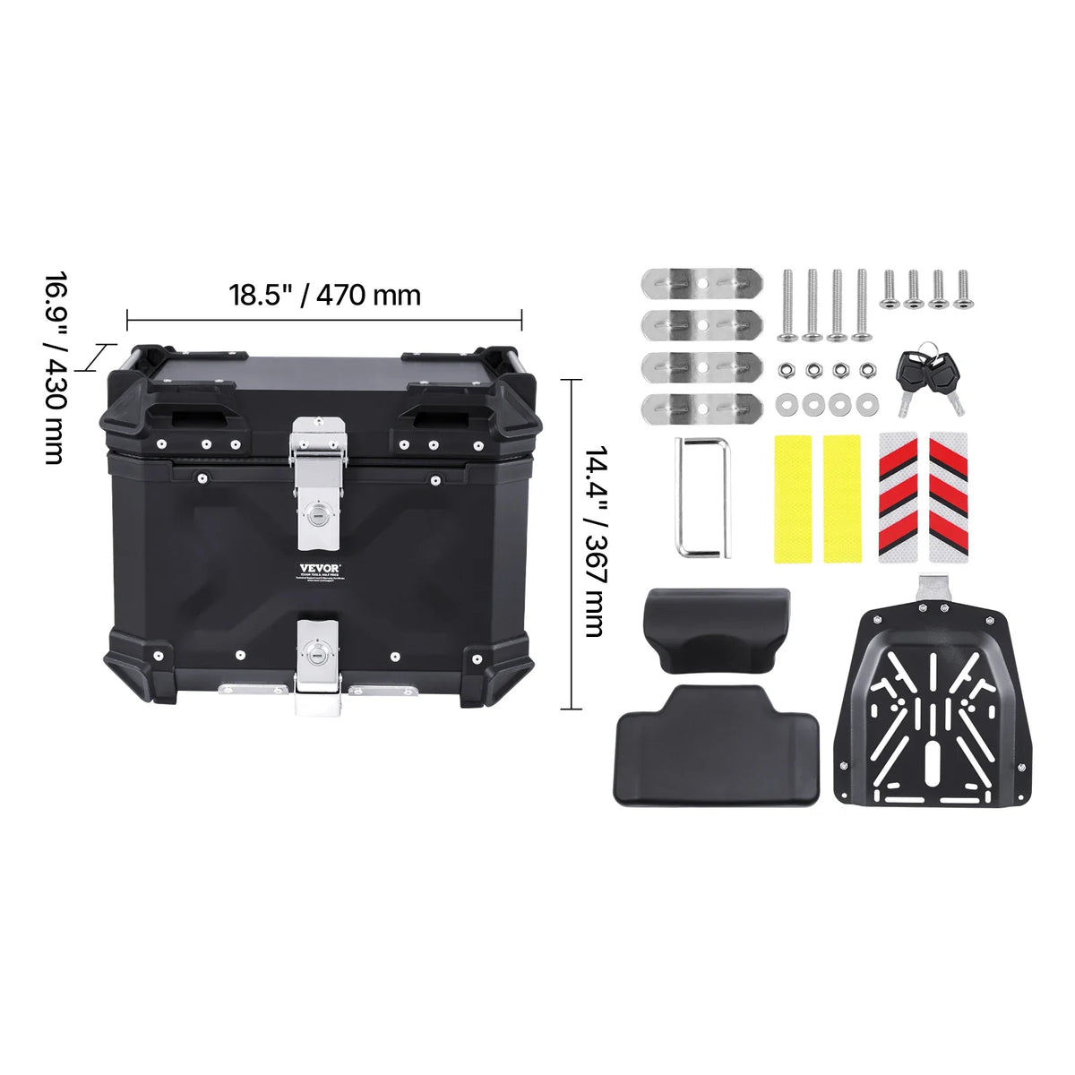 45L/55L/65L Universal Aluminum Alloy Motorbike Tail Box with Leather Lining & Lock Fit for 99% of Motorcycle Frames