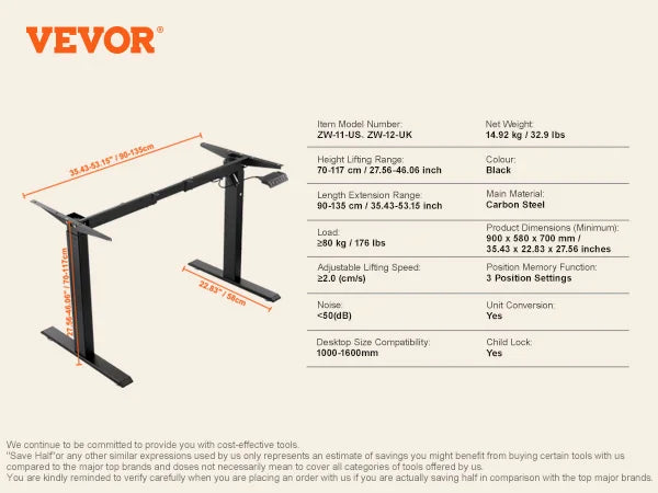 Standing Desk Frame Adjustable 70-117cm Height Electric Stand Up Computer Desk Legs Ergonomic for Home Office Frame Only