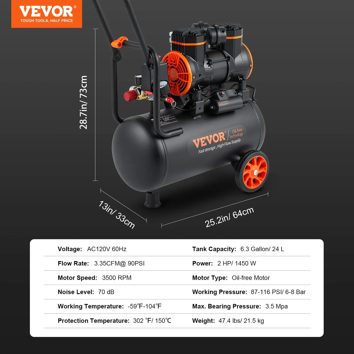 Air Compressor, 9L 18L 24L 35L Oil Free Air Compressor Tank 116PSI Pressure, 70 dB Ultra Quiet Compressor for Auto Repair
