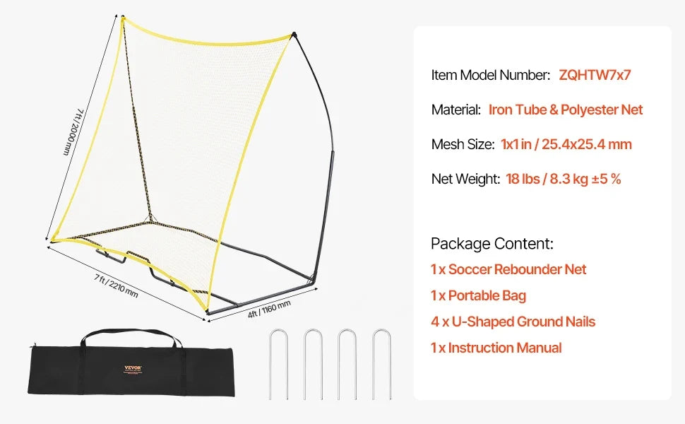 Soccer Rebound Trainer,Iron Soccer Training Equipment,Sports Football Rebounder Wall with Double-Sided Rebounding Net
