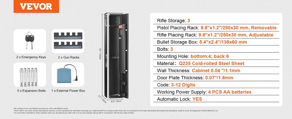 6 Rifles Gun Safe Rifle Safe W/ Fingerprint & Digital Keypad Lock Removable Gun Storage Cabinet W/ Built-in Storage Locker