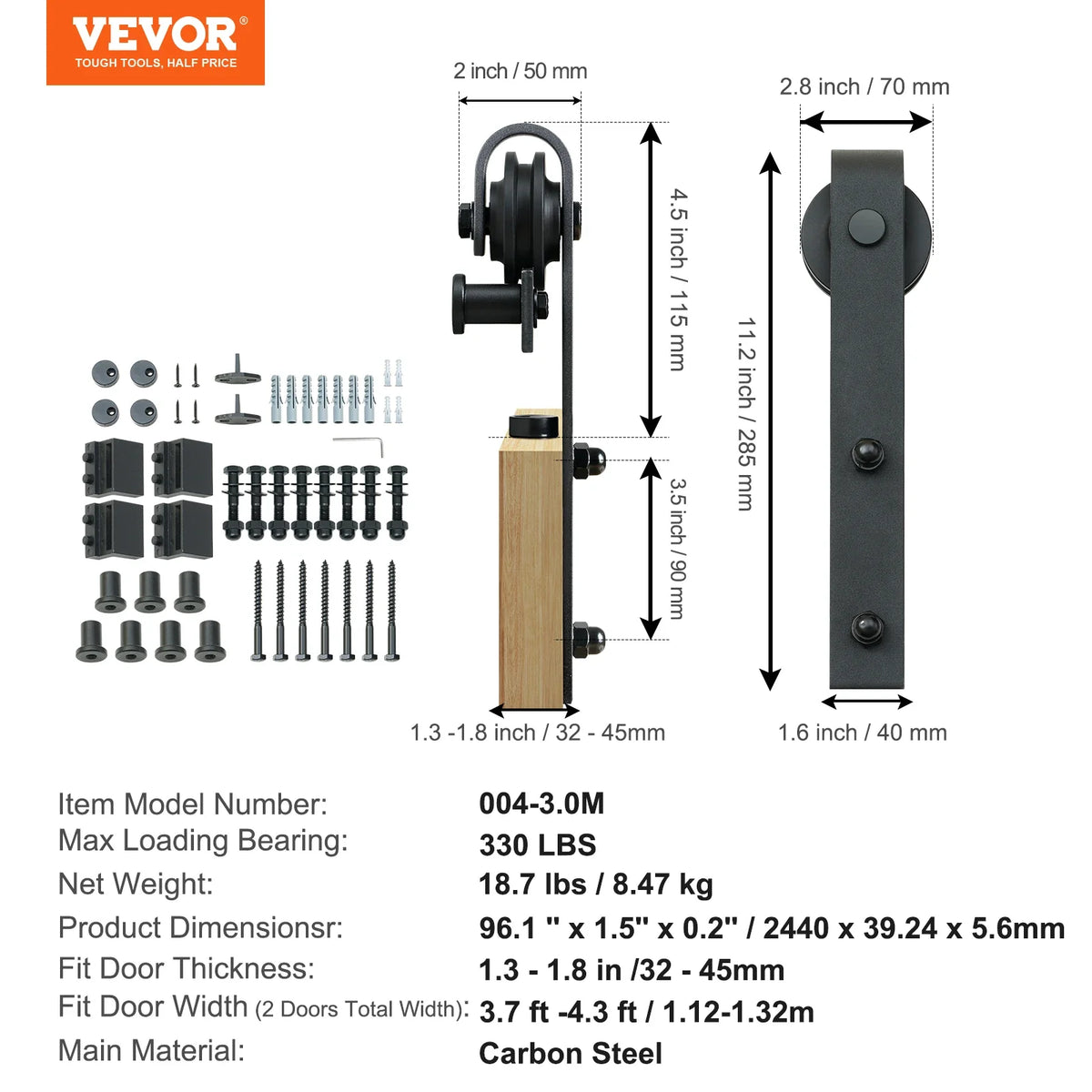 8/10FT Sliding Barn Door Hardware Kit 330LBS Heavy Duty Barn Door Track Kit for Doors with Smooth & Silent Pulley