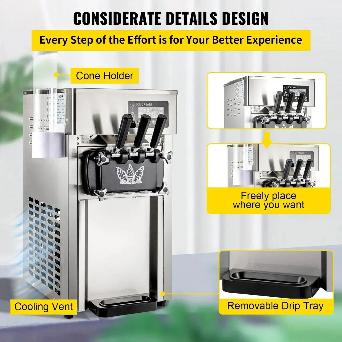 Ice Cream Machine 1200W A168 Panassonic Compressor Ice Cream Maker 3Flavors Ice Cream Making Machine 4 Nozzles LCD Pannel