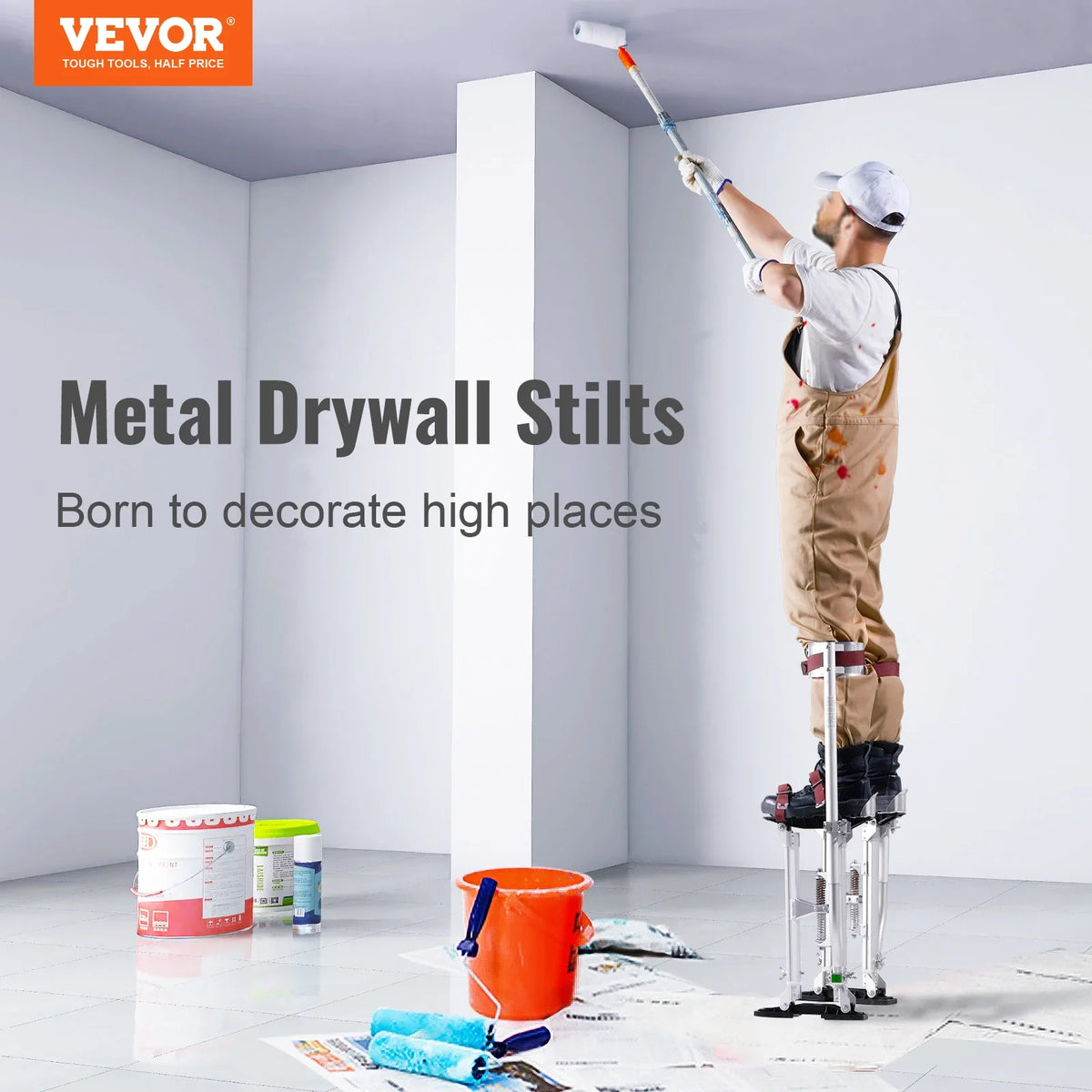 Drywall Stilts 18''-30'' Adjustable Aluminum Tool Stilts with Protective Knee Pads Non-Slip Work Stilts for Home