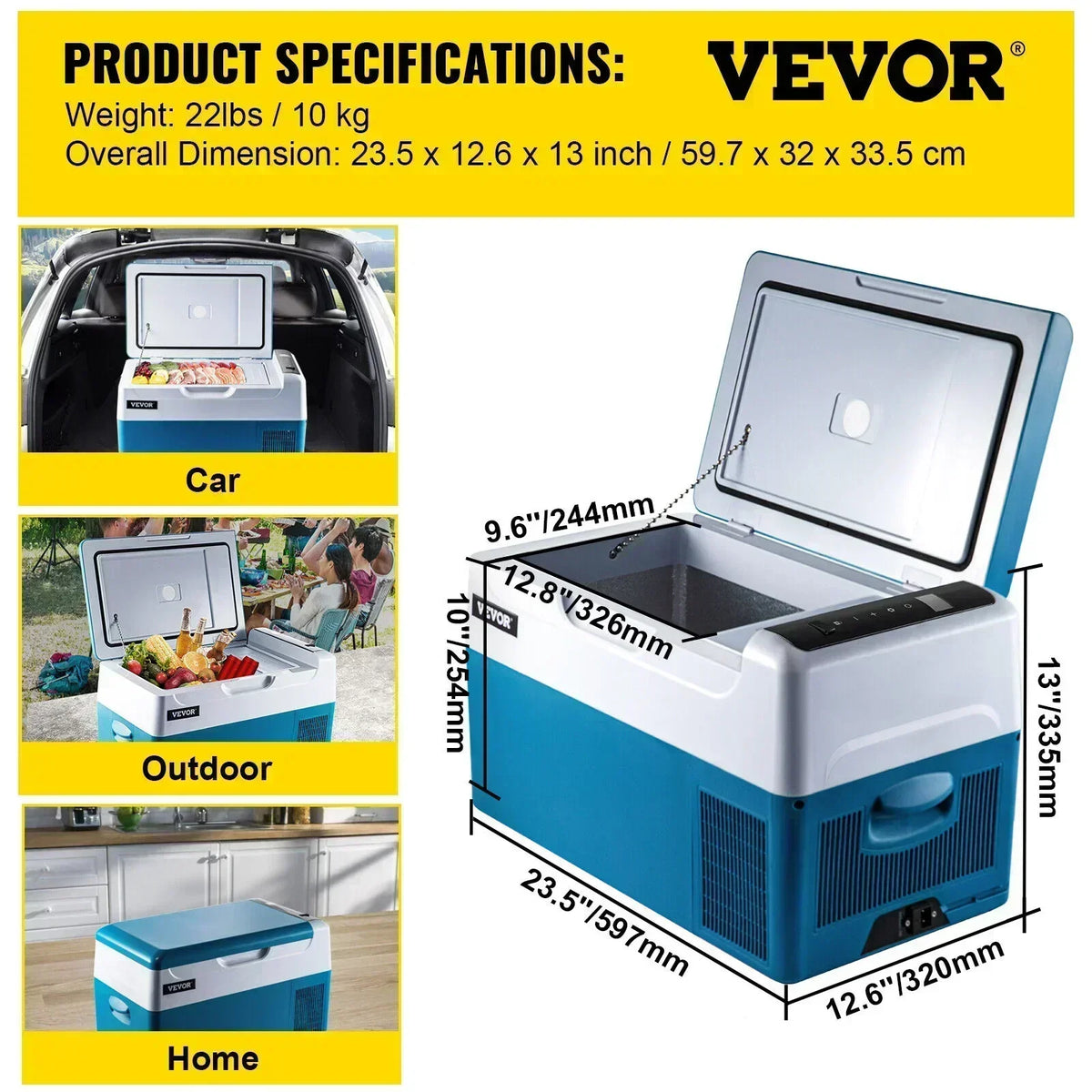 Car Fridge 22L Car Refrigerator 12/24v Car Refrigerator Compressor Portable Mini Electric Cooler for Outdoor and Home Use