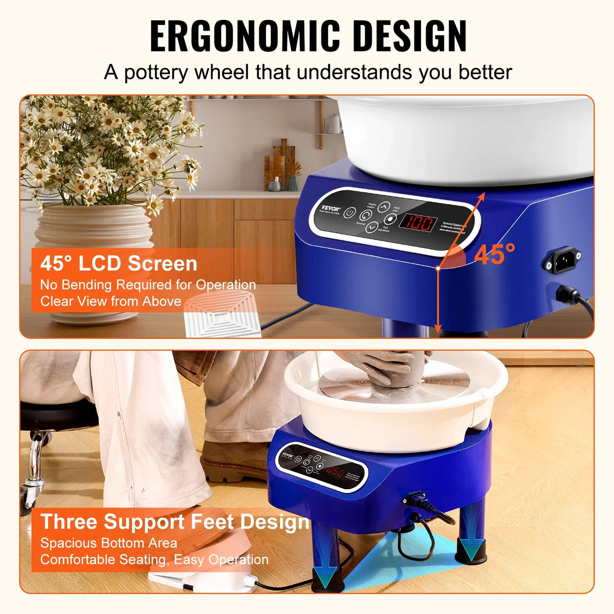 Pottery Wheel 11inch 450W Electric Wheel Pottery Forming Machine with Foot Pedal and LCD Touch Screen for DIY Art Craft