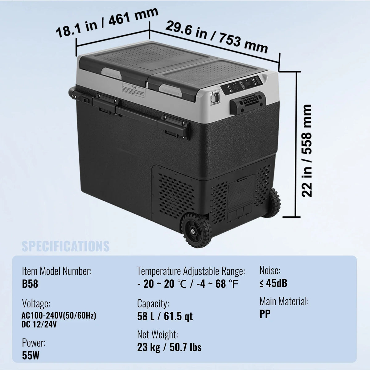 36L 40L 50L 58L 95L 115L Car Refrigerator, 12 Volt, Dual Zone Portable Freezer, Compressor Cooler for Home Camping RV Car