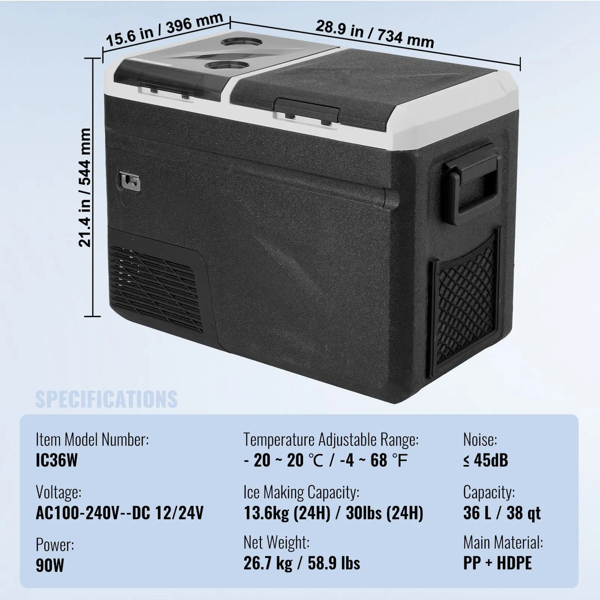 115L Car Refrigerator Car Refrigerator Fridge Dual Zone Freezer with Wheels and Handle -4℉-68℉ 12/24V DC