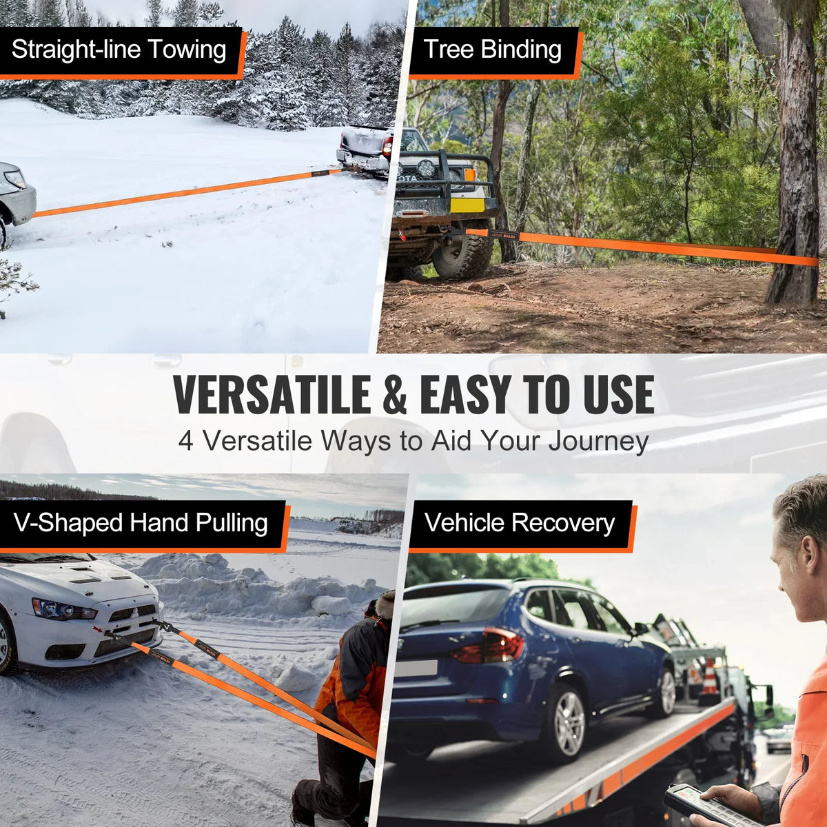 Off-Road Recovery Kit, 3" x 30',Heavy Duty Winch Recovery Kit with 30000 lbs Tow Straps, 44092 lbs D-Ring Shackles for Car