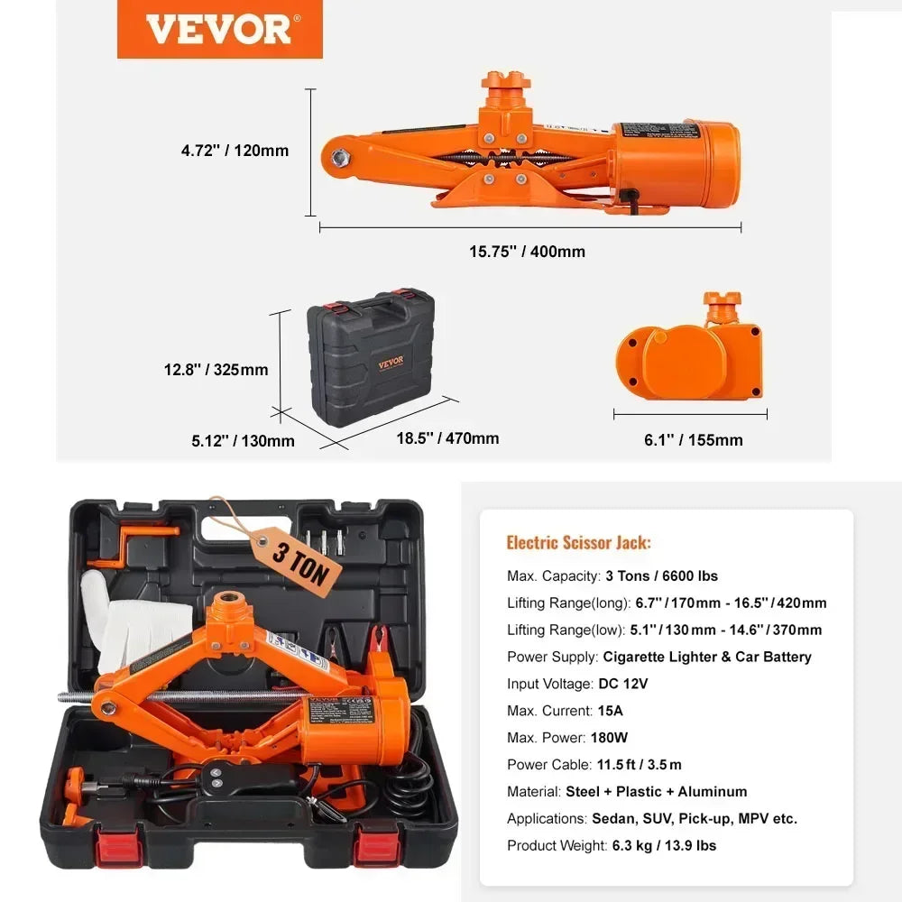 Electric Car Jack Floor Jack 3/5Ton Lifting Set DC 12V Car Scissors Jack With Impact Wrench Auto Repair Tool Service Kit