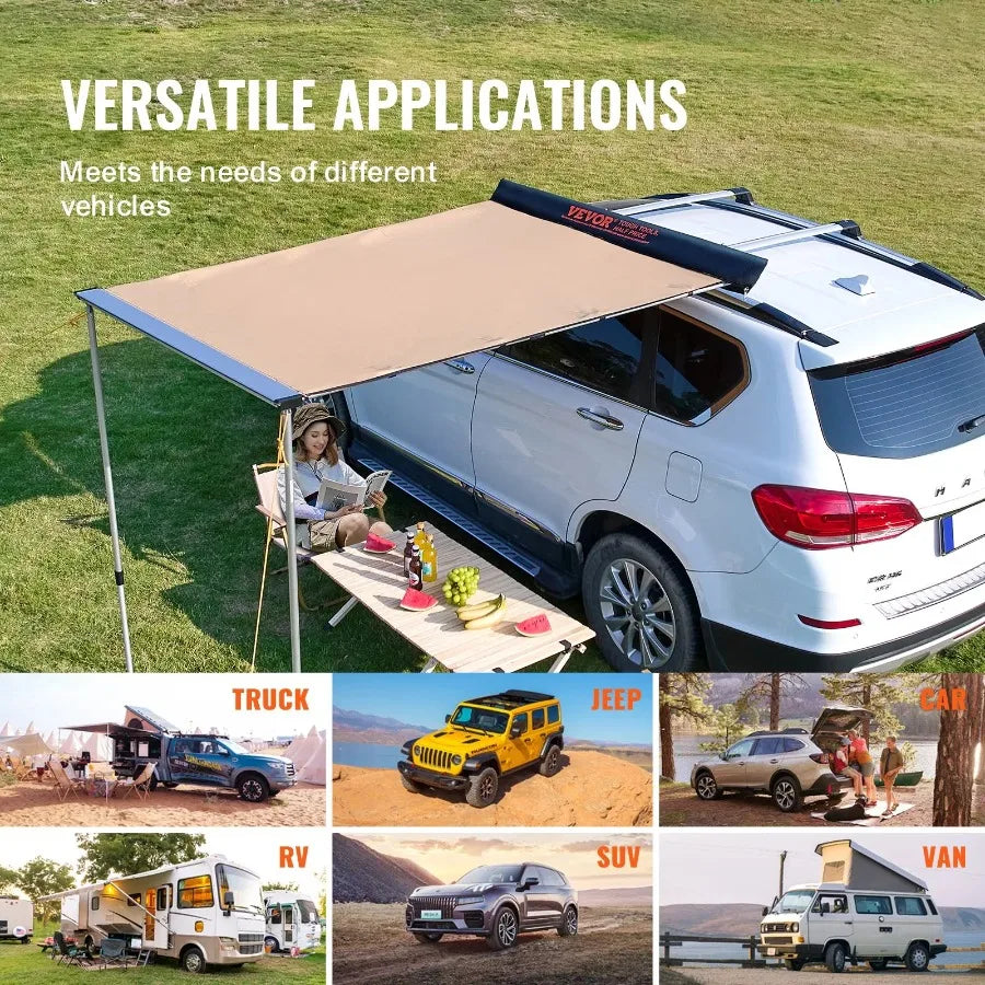 Car Side Awning Large 6.6' x 8.2' Shade Coverage Vehicle Awning PU3000mm UV50+ Retractable Car Awning with Waterproof Sto