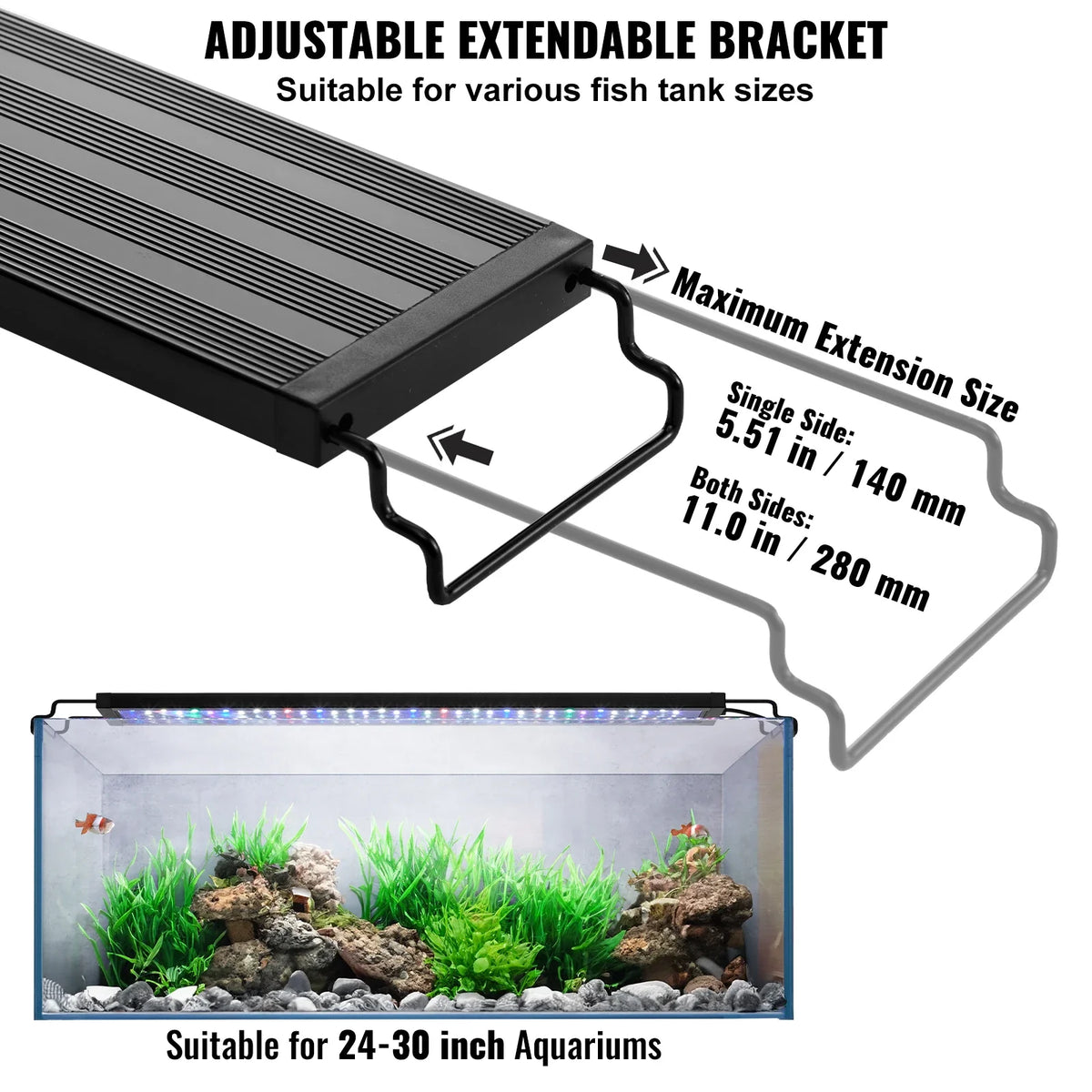 Aquarium Light 18W with 5 Levels Adjustable Brightness with ABS Shell Extendable Brackets for 24"-30" Freshwater Fish Tank