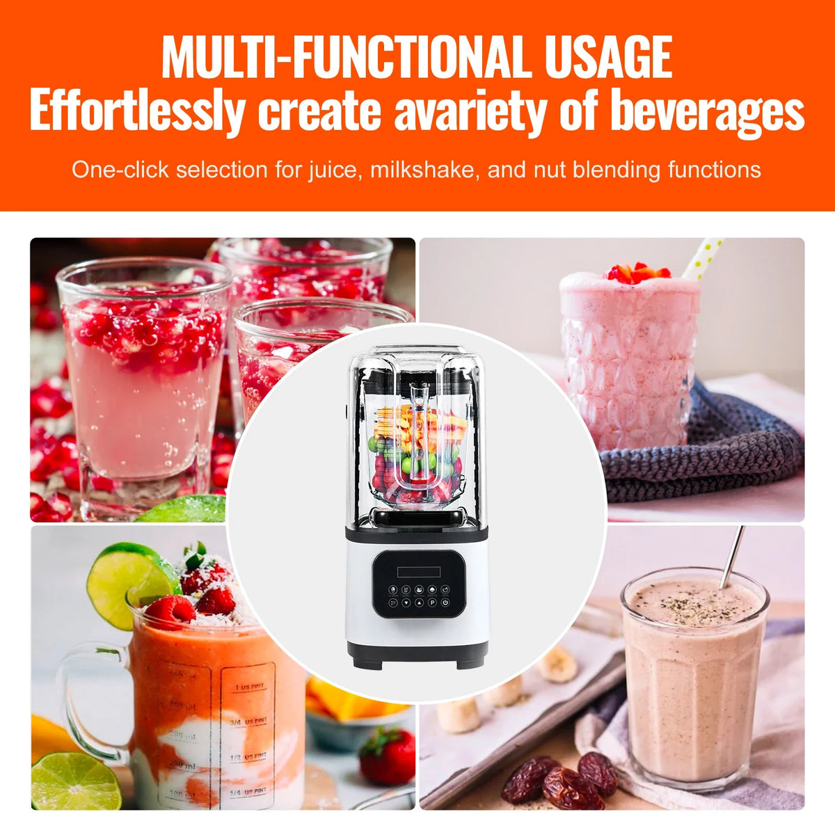 Professional Blender with Shield,Countertop Blenders,68 oz Glass Jar Blender,Stainless Steel 9 Speed & 5 Functions Blender