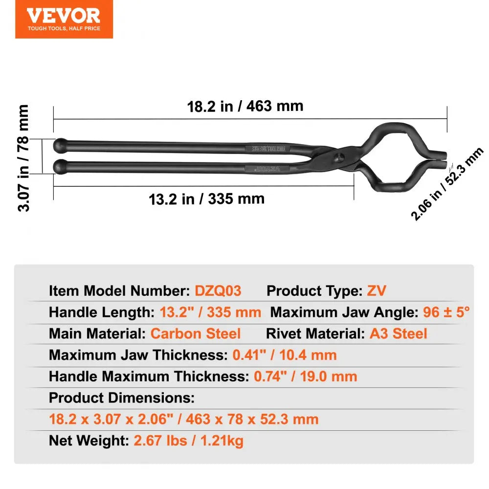 Blacksmith Tongs 18” V-Bit Bolt Tongs Wolf Jaw Tongs Z V-Bit Tongs and Gripping Tongs Carbon Steel Forge Tongs
