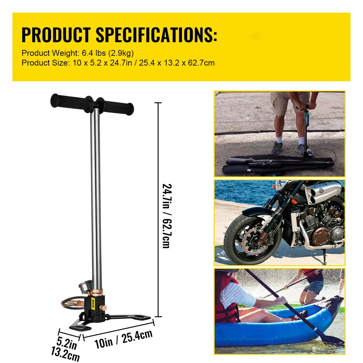 3 Stage PCP Pump 30MPa 4500PSI W/ Pressure Gauge Air Hand Stirrup Pump for Pistols, Rifles, Air Guns, Car Bicycle Hunting