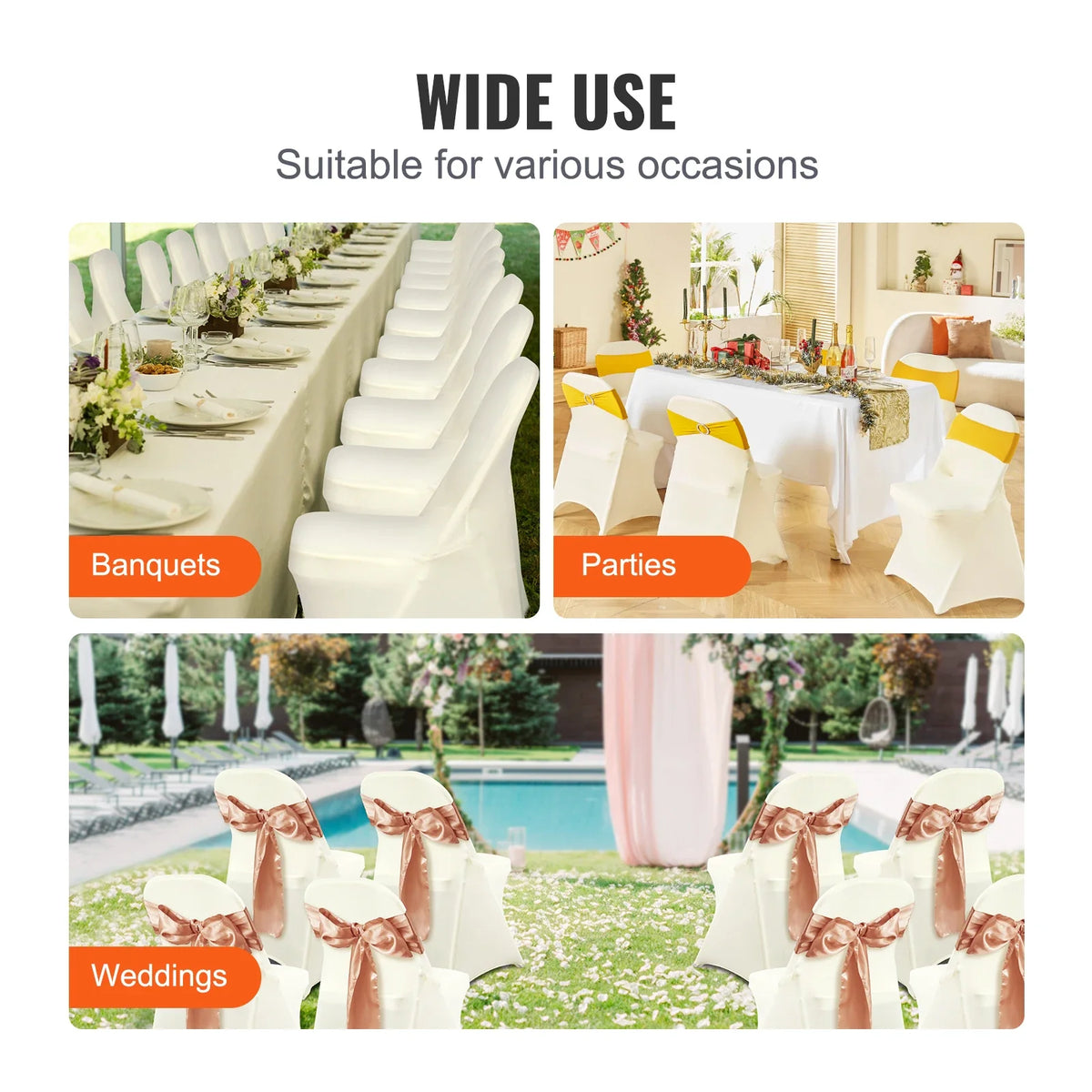 30PCS Ivory Stretch Spandex Folding Chair Covers Universal Fitted Chair Cover Removable Washable Protective Slipcovers