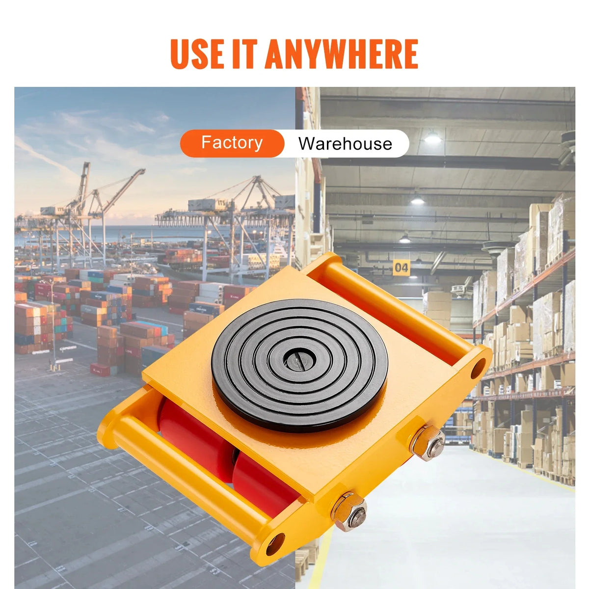 Machinery Skate Dolly 6T Industrial Mover with 4 PU Wheels and 360° Rotation Non-Slip Cap for Warehouse Workshop Factory