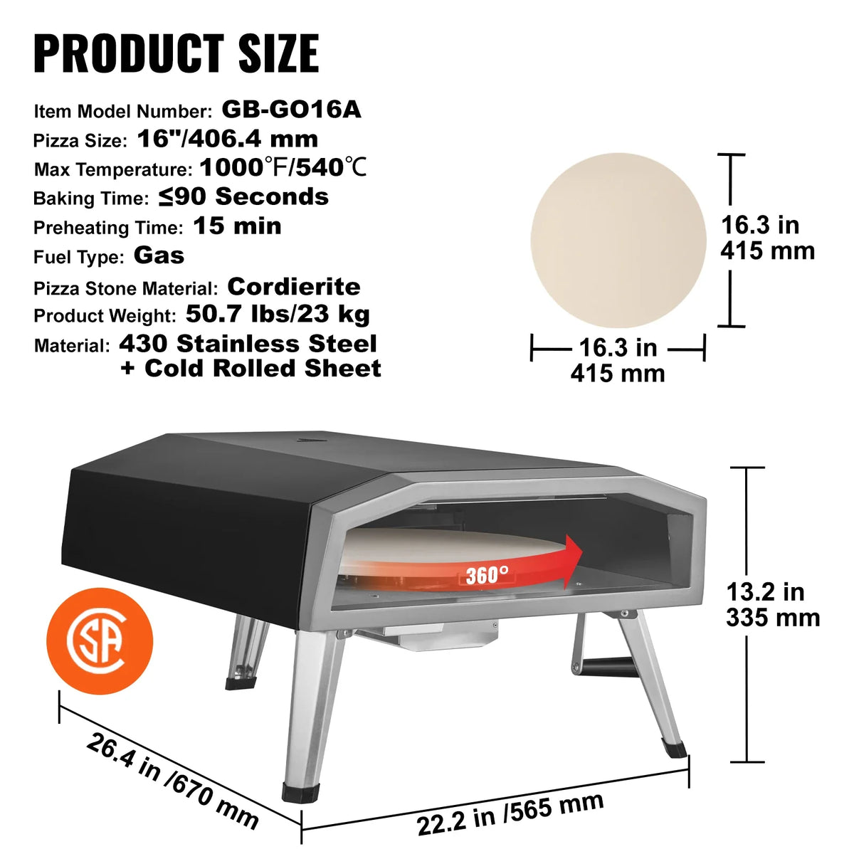 Multi-fuel Outdoor Pizza Oven,12/13/16 inch Wood Fired & Gas Pizza Maker Portable Pizza Ovens for Outside Backyard Camping