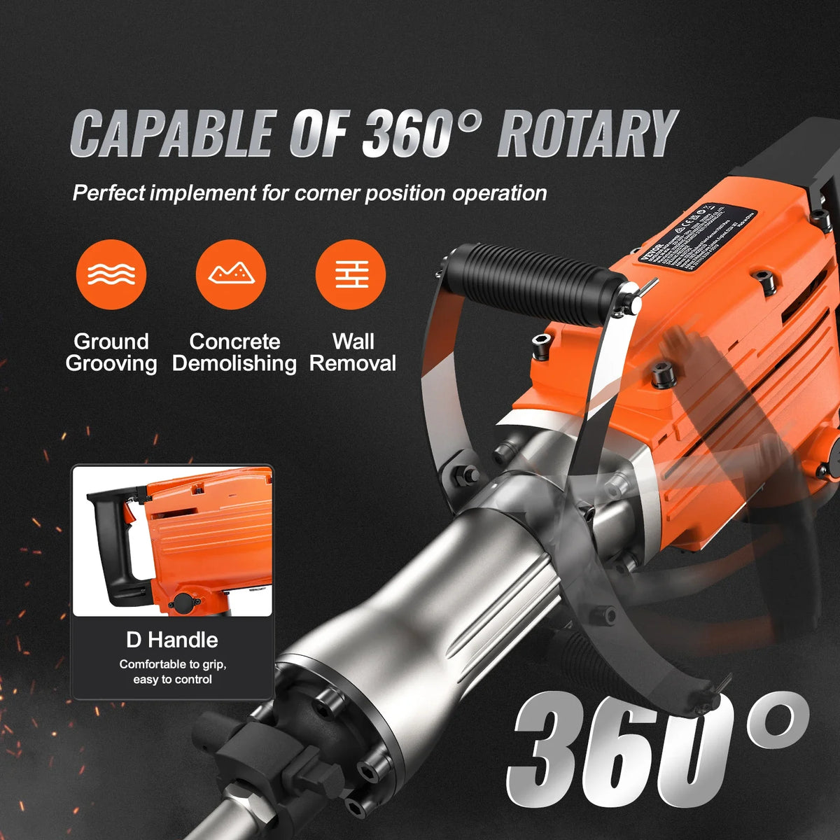 Demolition Jack Hammer 2200W 1400 BPM Jack Hammer Concrete Breaker,6pcs Chisels Bit Gloves for Trenching Breaking Holes