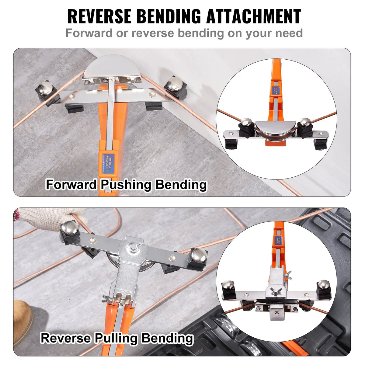 Pipe Tube Bender, 1/4"-7/8" O.D. Ratcheting Tubing Bender, 90° Forward/Reverse Pipes Bending Tools with 7 Dies