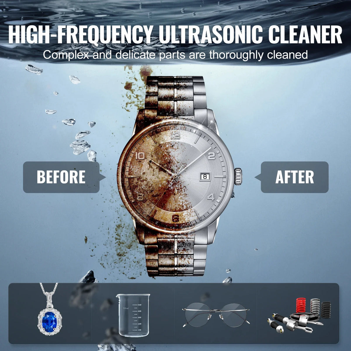 1.3L Ultrasonic Cleaner with Basket, 50W 40kHz Digital Cleaning Machine with Timer & Heater, for Watch Glasses Jewelry
