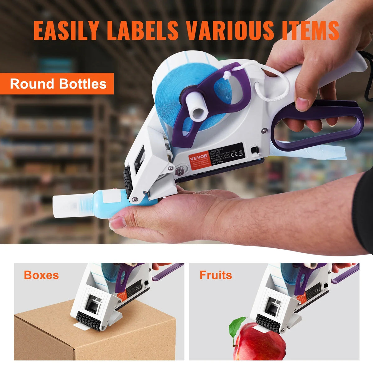 Manual Label Applicator 0.59-2.17in Width Portable Hand-Held Label Dispenser Machine for Round Bottles Boxes Labeling