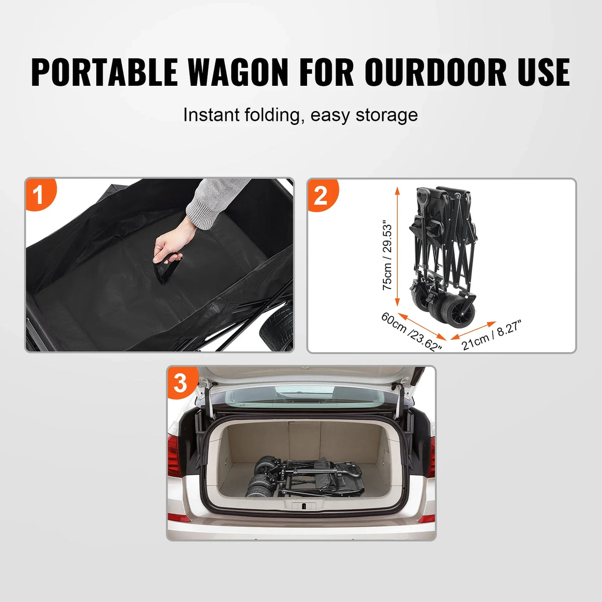 Collapsible Folding Wagon, 3 cu.ft Beach Wagon Cart, 350 lbs Weight Capacity ,for Camping, Shopping, Garden