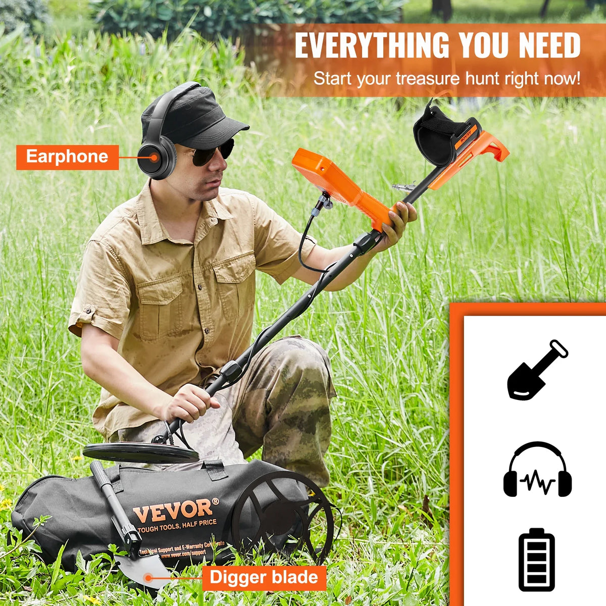 Metal Detector 12" Coil Rechargeable Gold Detector 39-50in Adjustable W/7 Modes DSP Chip IP68 for Detecting Gold Treasure