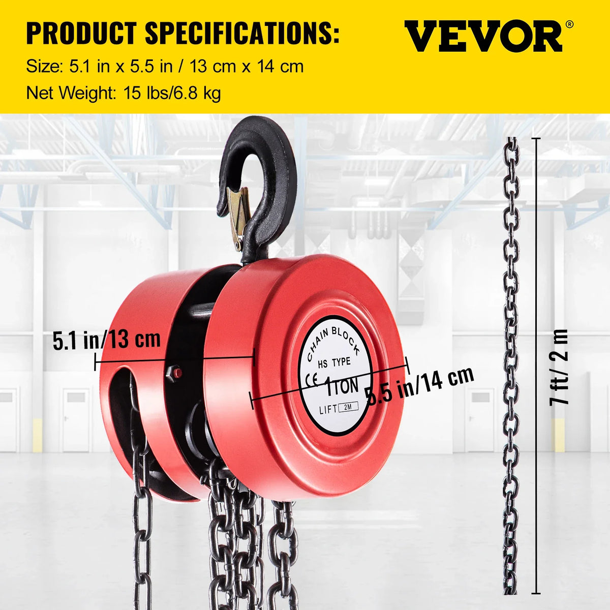Hand Chain Hoist, 2200 lbs /1 Ton Capacity Chain Block,Manual Hand Chain Block, w/ Industrial-Grade Steel Construction