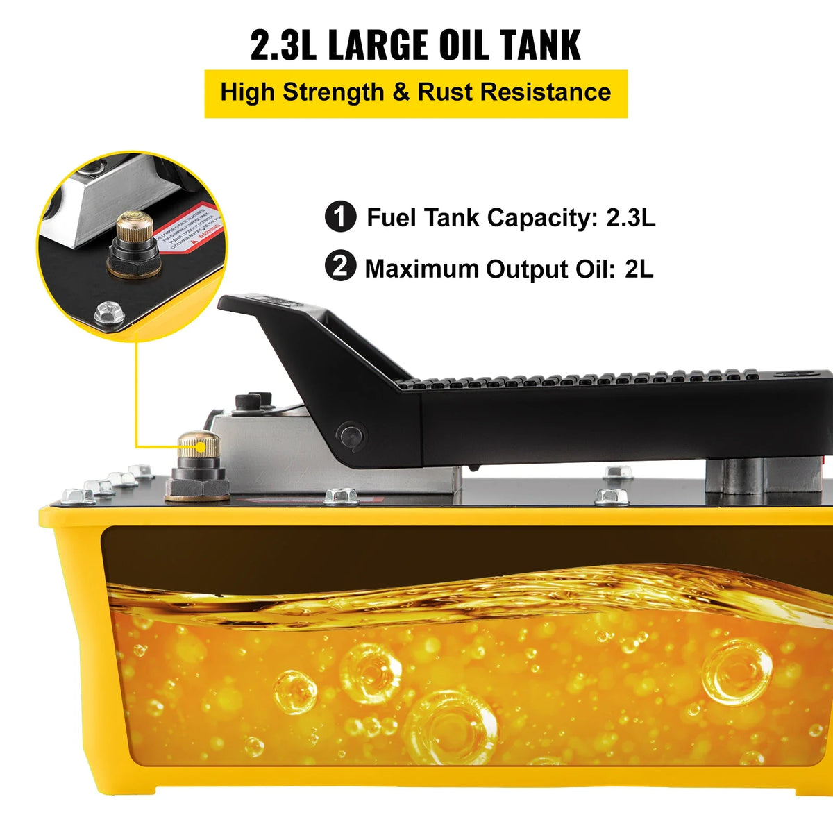 2.3L Fuel Tank 10000 PSI Air Hydraulic Foot Pump Single Acting with 200cm Oil Pipe & Spray Gun for Auto Repair Oil Rigging