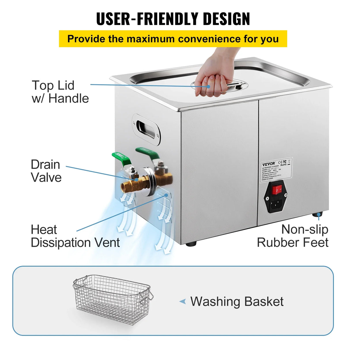 15L Ultrasonic Cleaner,36KHz~40KHz Adjustable Frequency, Ultrasonic Cleaning Machine w/ Digital Timer & Heater,for Jewelry