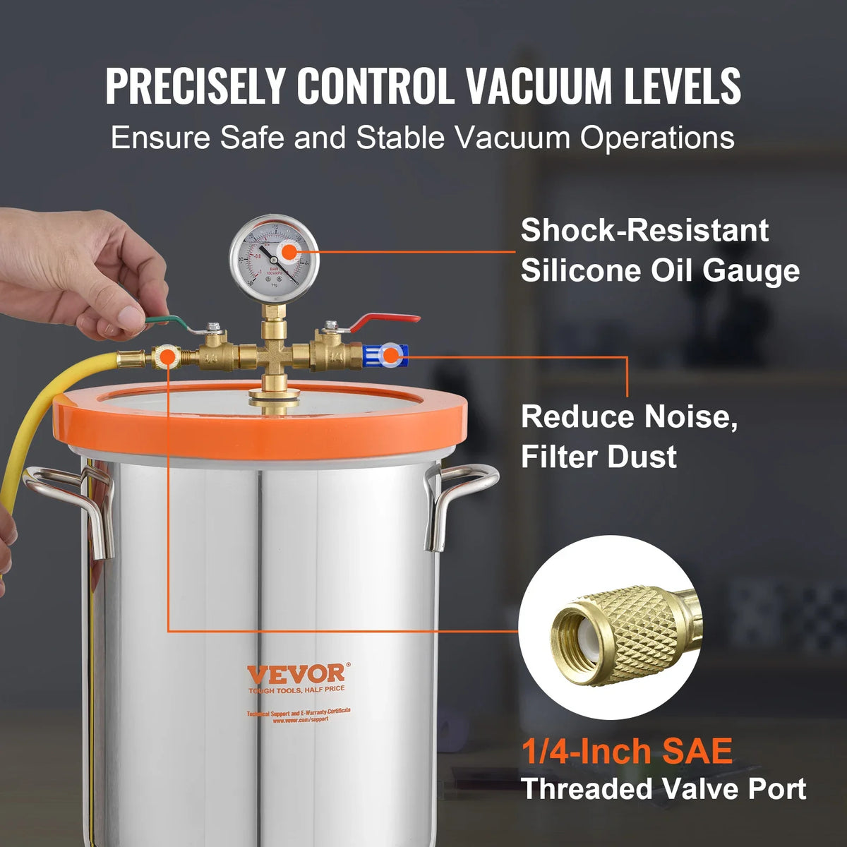 3/5 Gallon Vacuum Chamber Glass Lid Vacuum Degassing Chamber for Stabilizing Wood Resin/Silicone/Plaster Degassing