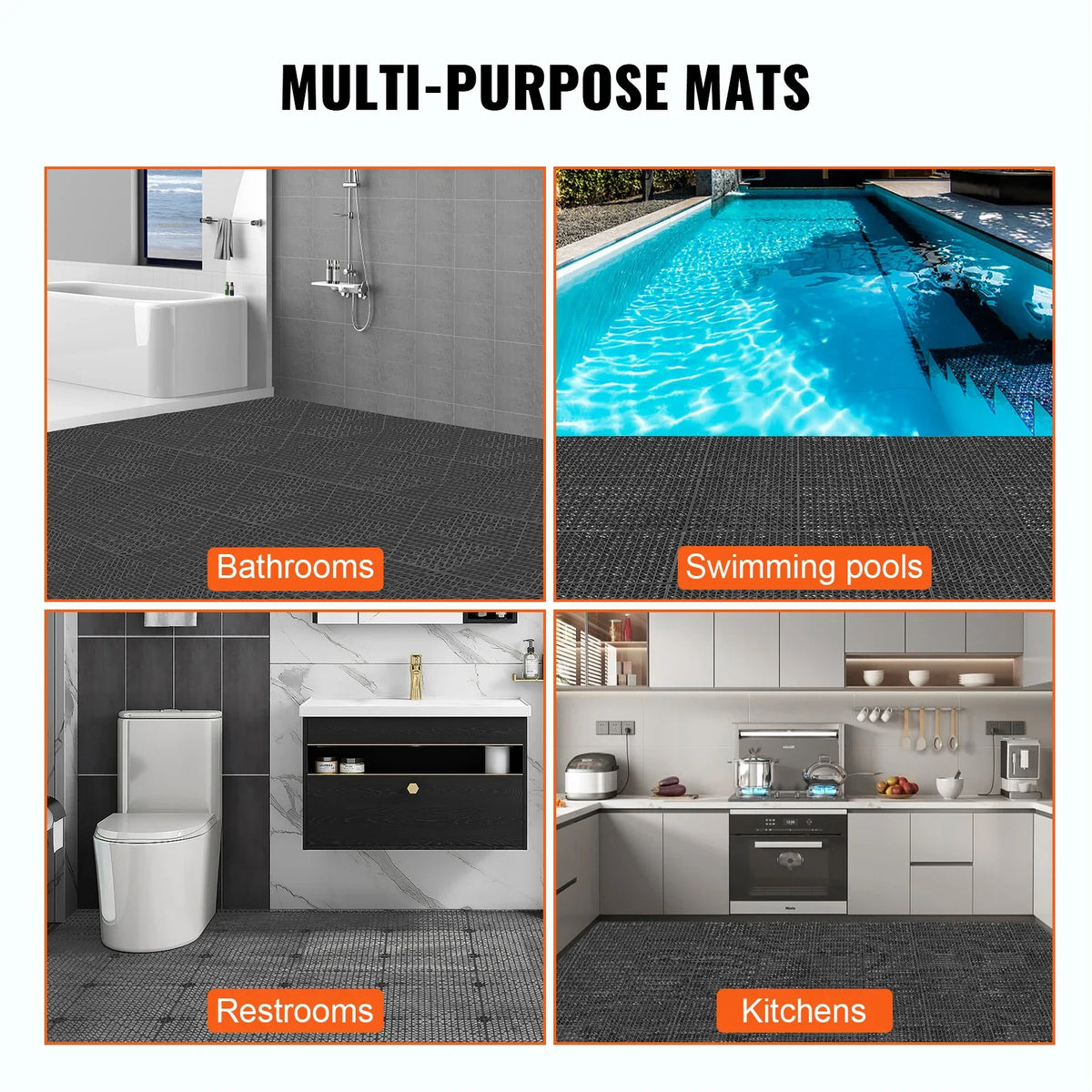 Interlocking Tile 55PCS Drainage Tiles 12x12in Splicing PVC Drainage Non-Slip Floor Tiles for Restroom/Bathroom/Kitchen