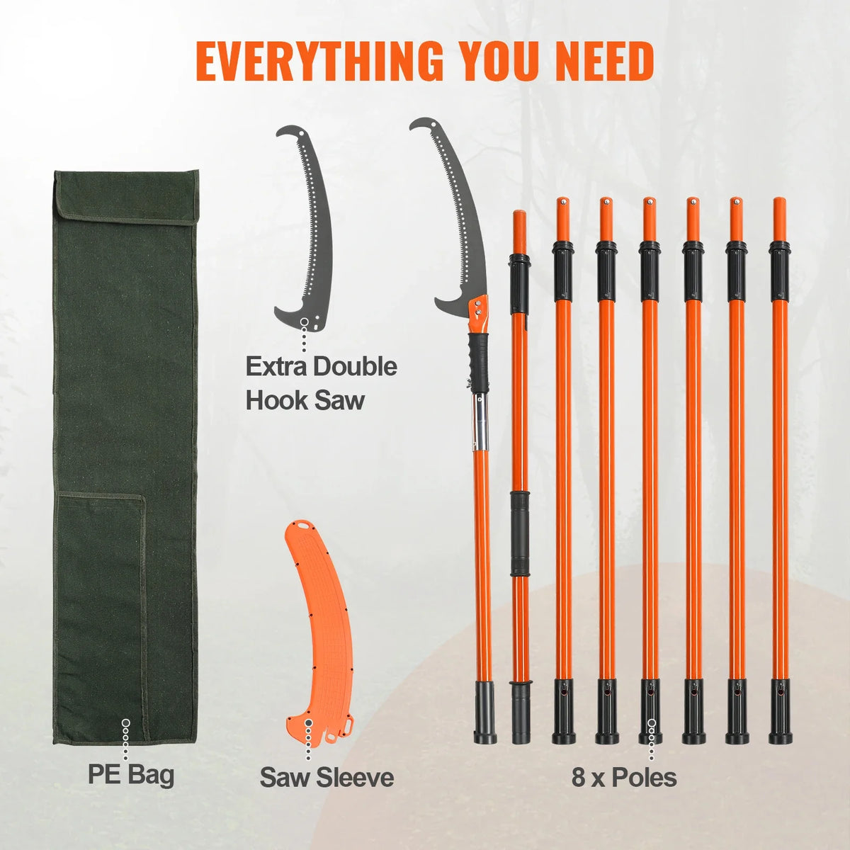 Manual Pole Saw 7.3-27 ft Extendable Tree Pruner Manual High Branches Trimmer w/ 8 Handles for Pruning Palms and Shrubs