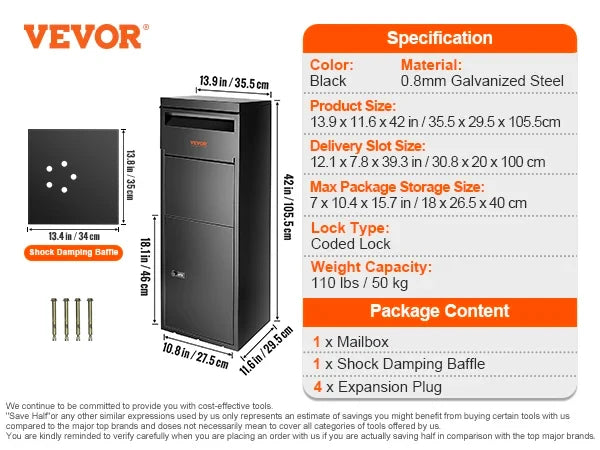 Home Outside Mailboxes Wall Mounted Mailboxes Anti-Theft Package Delivery Boxes With Coded Lock IPX3 Waterproof Mailboxes