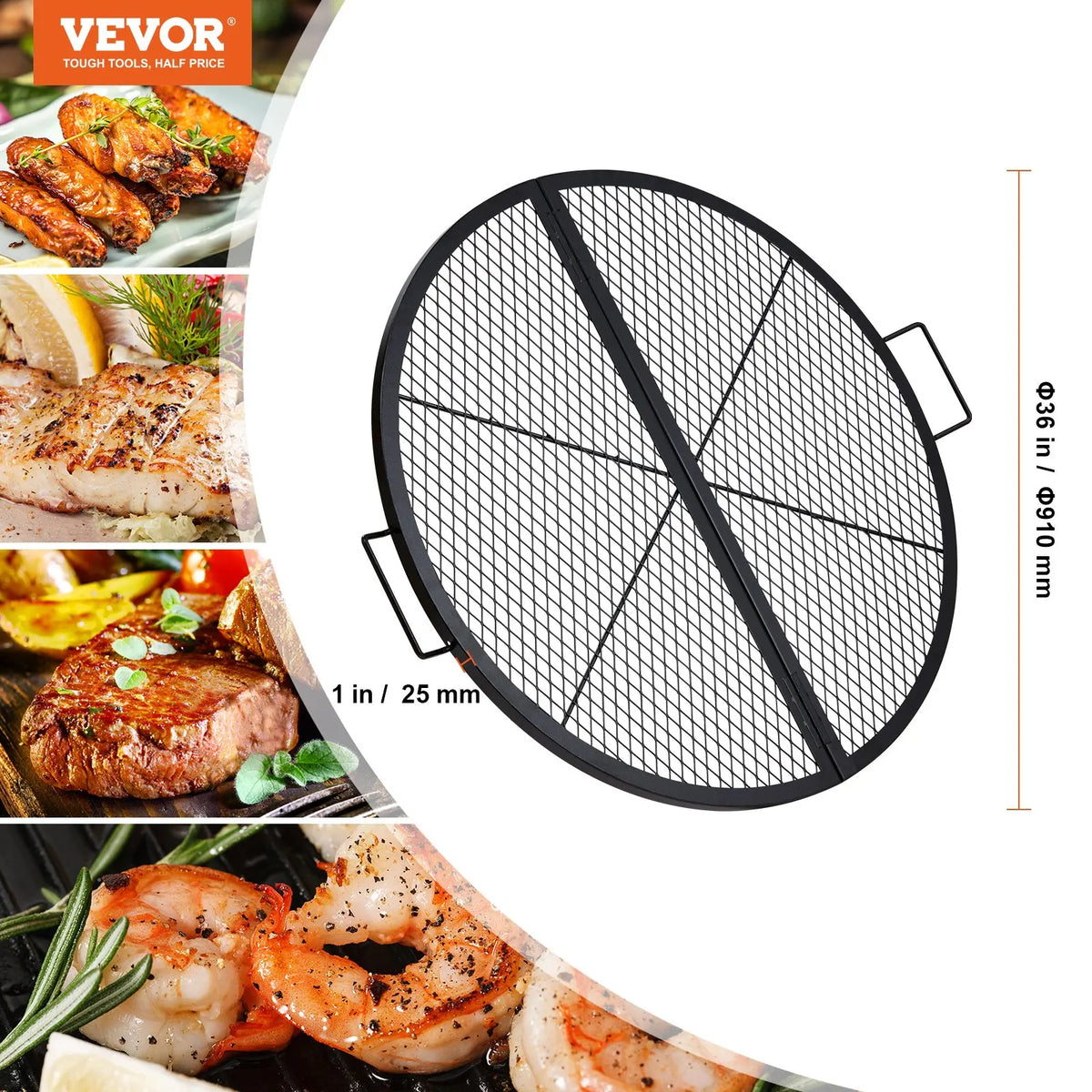 X-Marks Fire Pit Grill Grate,Round Cooking Grate,Heavy Steel Campfire BBQ Grill Grid, Portable Cookware for Outside Party