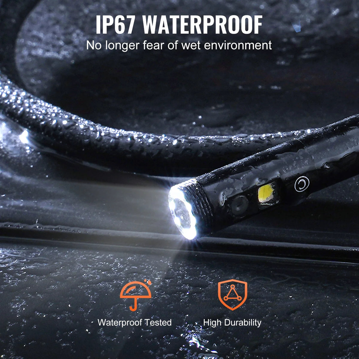 Endoscope Camera Light Triple Lens Borescope 49.2FT Semi-Rigid Cable 5" Screen 1080P Inspection Camera for Auto Plumbing